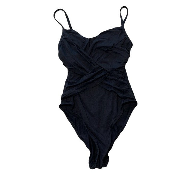 La Blanca Women's 10 Black One-Piece‎ Wrap Front Adjustable Strap Swim Suit - Picture 1 of 8